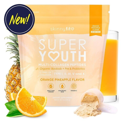 #ad Skinny Fit Super Youth Multi Collagen Peptides Orange Pineapple 12.7 oz 30 Serv $32.95