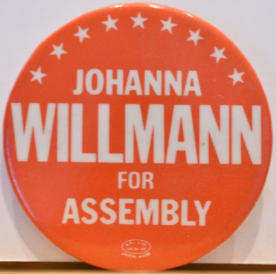 #ad 1986 Johanna Willmann California Assembly Marin County Democratic Party Pinback $37.50