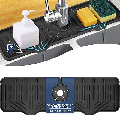 #ad XL Silicone Faucet Handle Drip Catcher Tray 18.1quot; x 5.7quot; x 0.79quot; Black $23.68