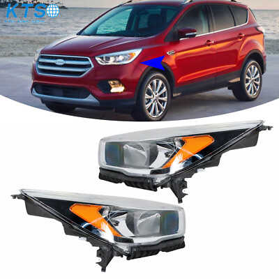 #ad For 2017 2019 Ford Escape Halogen Headlights DRL Assembly Chrome LeftRight Side $202.99