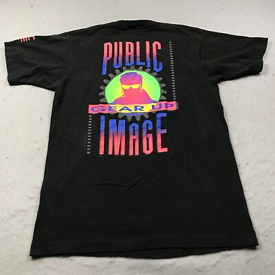#ad VINTAGE Public Image Shirt Mens Medium Black Gear Up Skate Surf Single Stitch 90 $27.99