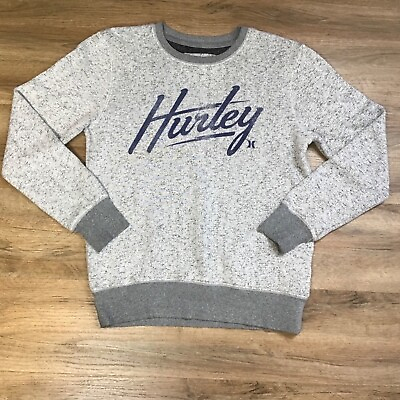 #ad Hurley Sweatshirt Size Small Crewneck Graphic Logo Pull Over Gray Navy Blue $17.85