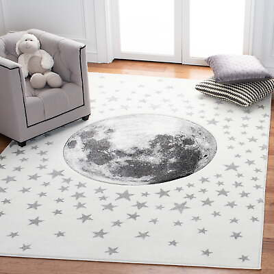 #ad SAFAVIEH Carousel Kids Moon in The Stars Area Rug Ivory Grey 5#x27;3quot; X 7#x27;6quot; Durable $162.98