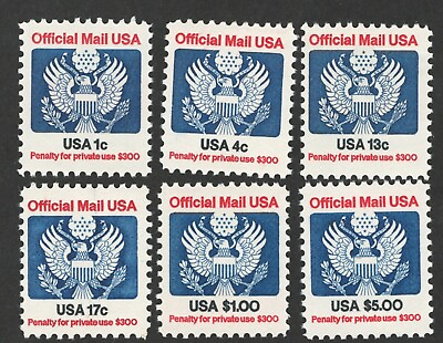 #ad US. O127O128O129O130O132O133. 1c $5.00. Official Stamp Set of 6. MNH 1983 $8.98
