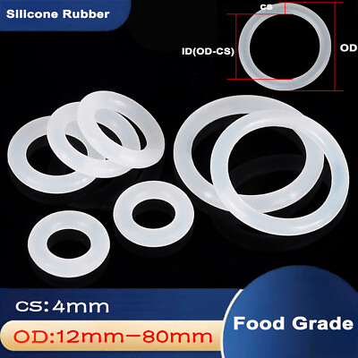 #ad OD 12mm 80mm Food Grade O Ring Silicone Rubber O Ring 1mm Cross Section white $53.69