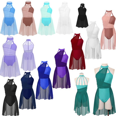 #ad Women Girls Lyrical Ballet Modern Dance Dress Halter Leotard Dancewear Costumes AU $26.19