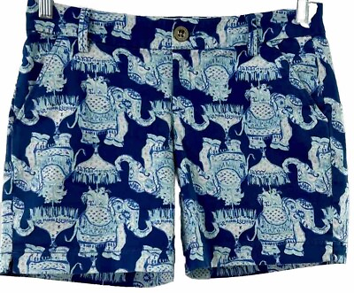 #ad Lilly Pulitzer Indigo Joy Ride Elephant Cotton The Jayne Stretch Shorts 7quot; $26.99