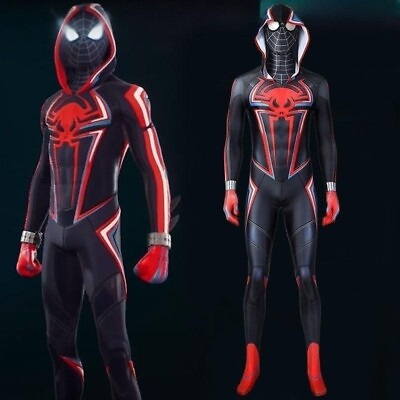 #ad Adult Kids Spiderman Miles Morales 2099 Suit Bodysuit Cosplay Costume Outfits $69.70