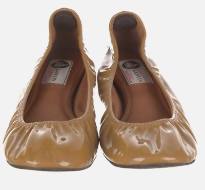 #ad Classic 100% Lanvin Paris Brown Patent Leather Ballet Flats Size 38 US 7 $89.10