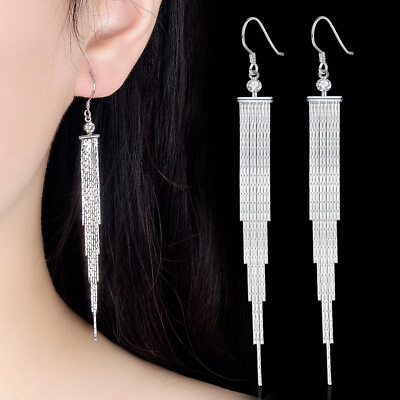 #ad 925 Sterling Silver Earrings Tassel Chain Long Earrings Womens Jewelry Gift C39 $5.99