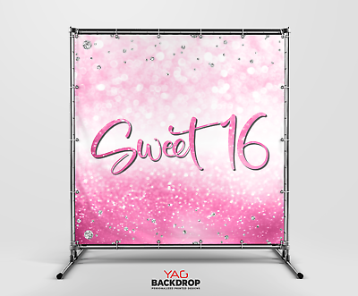 #ad Sweet 16 Sixteen Backdrop Bokeh Shiny Glitter Pink Birthday Party Photography $64.90