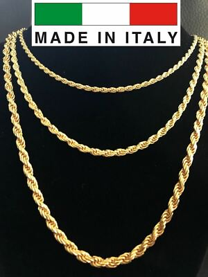 #ad Mens 14K Gold Plated Real Solid 925 Silver Rope Chain MADE IN ITALY 20 30quot; 3 5mm $150.01