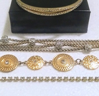 #ad Vintage Gold Tone Rhinestone Bangle Chain Link Bracelets Lot One Monet $12.99