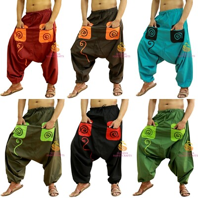 #ad US STOCK Men Women Cotton Pockets Harem Pants Drop Crotch Trousers Gypsy Hippie $22.99