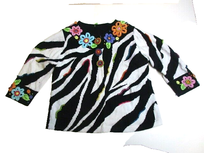 #ad Design Options Philip amp; Jane Sweater Womens Medium Zebra Flower Cardigan Ladies $72.19