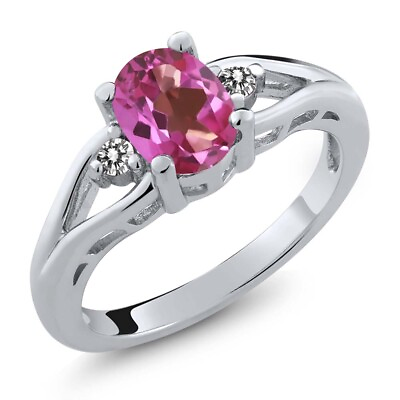 #ad 1.37 Ct Oval Pink Mystic Topaz White Diamond 925 Sterling Silver Ring $87.99