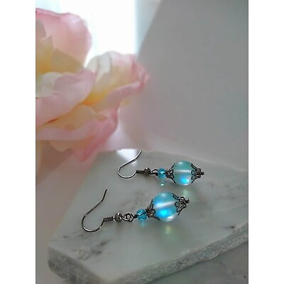 #ad Mermaid Glass Dangle Earrings Bridal Earrings Bridesmaid Earrings Handmade $11.99