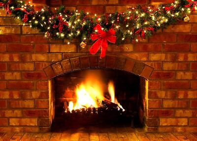 #ad 7X5FT Christmas Photo Backdrop Christmas Fireplace Backdrops for Photography ... $20.76