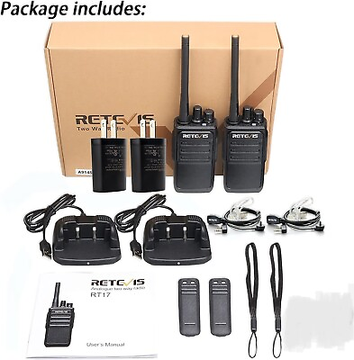 #ad 2 Pack Retevis RT17 Way Radios with 2 Chargers Belt Clips and Earpieces New WES $49.99