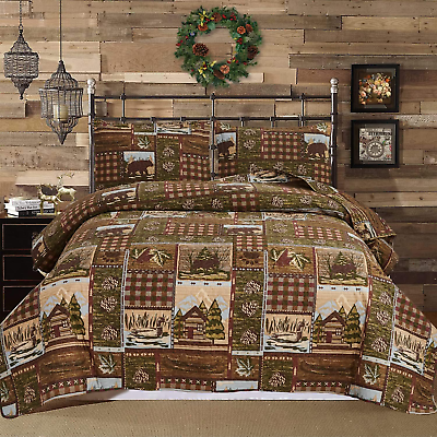 #ad Lodge Bedspread King Size Rustic Cabin Quilt Sets Moose Bear Bedspread Coverlet $131.70