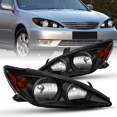 #ad Pair Black Housing Headlights Clear Lens Assembly For 2002 2004 Toyota Camry $75.96