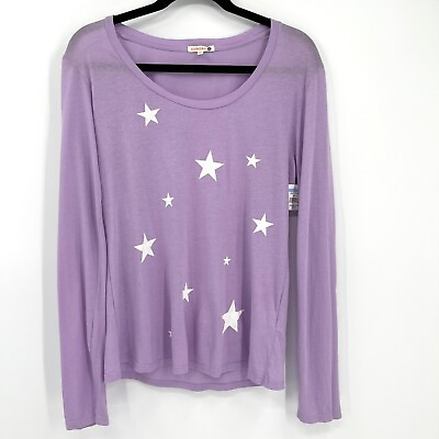 #ad Sundry Purple Star Novelty Print Long Sleeve Scoop Neck T Shirt NWT Women Size 2 $21.99