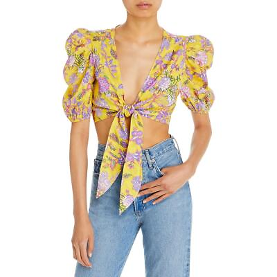 #ad Hemant amp; Nandita Womens Floral Print Tie Front Puff Sleeve Cropped Top BHFO 7381 $24.99