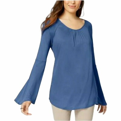 #ad Style amp; Co Shirt Peri Dream Blue Bell Long Sleeve Peasant Top NWT Womens Medium $18.95