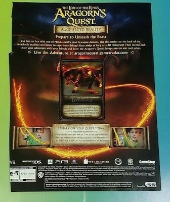 #ad Lord Rings Argorn#x27;s Quest Balrog Card Wii DS ps3 Nintendo Power Page Ad New Rare $19.99