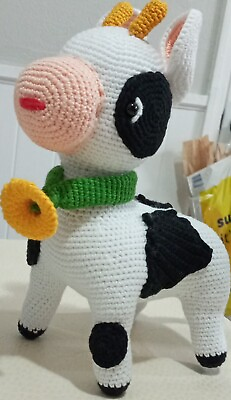 #ad Handmade cute original amigurumi crochet cow with bell  $60.00