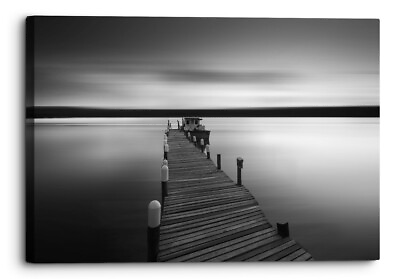 #ad Lake Pier Black White Background Canvas Print Wall Art Picture Home Decor GBP 40.09
