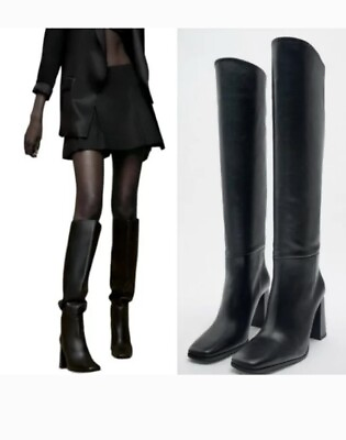 #ad Heeled Knee Leather High Boots $130.00