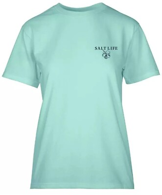 #ad Salt Life Women#x27;s Loungin#x27; Hibiscus Short Sleeve Tee Aruba Blue Large $15.95