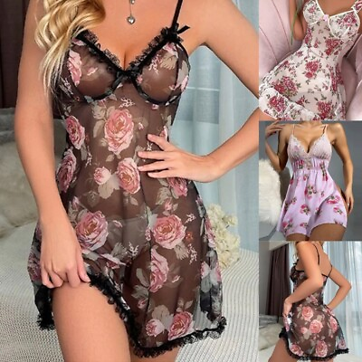#ad Women Sexy Lace Floral Nightdress See Through Lingerie Babydoll Sleepwear Robe $15.49