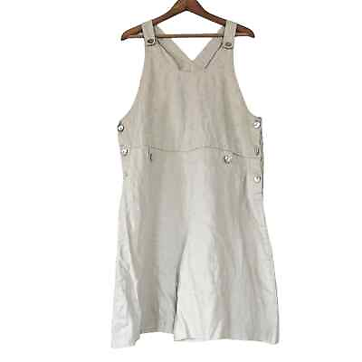 #ad Vtg Coldwater Creek Womens 100% Linen Embroidered Overalls Jumper Size L Sage $29.53