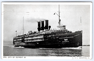 #ad Postcard 1939 Steamer Passenger Ship City of Detroit III Ocean Liner Water View $14.95