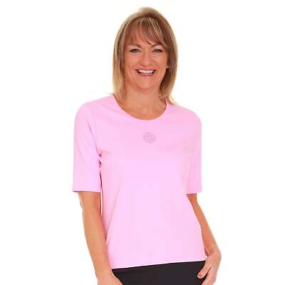 #ad Womens Lucia Pink Blue Top Shaped Fit amp; Round Neck 100% Cotton GBP 17.49