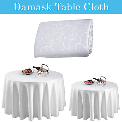 #ad 1 5 10pcs Reversible Damask Fabric Tablecloth White Table Cover Cloth Jacquard $146.39
