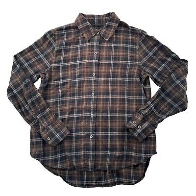 #ad Jenni Kayne Plaid Shirt Brown Long Sleeve Flannel Button Up Top Women’s Small $39.94