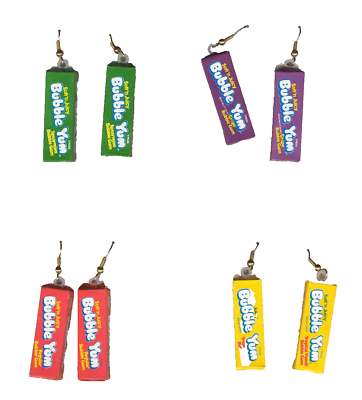 #ad #ad 1Pr Funky BUBBLE YUM EARRINGS Punk Novelty Candy Food Gum Charms Costume Jewelry $6.99
