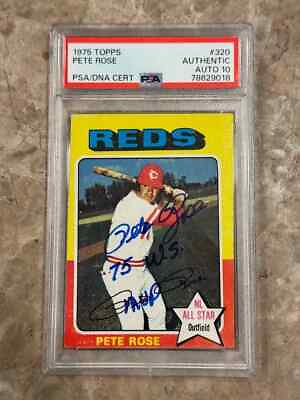 #ad 1975 Topps PETE ROSE Signed 1975 WS MVP REDS Card #320 PSA DNA Auto Grade 10 $299.99