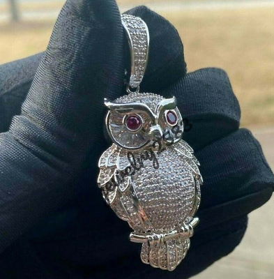#ad #ad VALENTINE GIFT 4 MEN#x27;S Simulated Diamond 3D Owl Charm Pendant 925 Silver GIFT $319.99