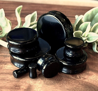 #ad PAIR Black Onyx Organic Stone Plugs Gauges up to 38mm available $11.95