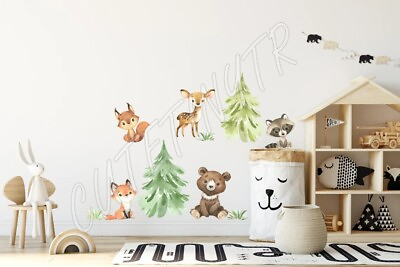 #ad Watercolor Woodland Animals Wall Sticker Boys Room Wall Decor Nursery Wall Decal $55.25