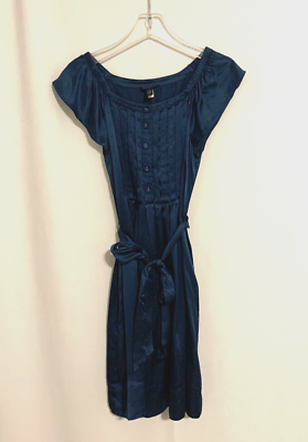 #ad Banana Republic Womens Dress 2 Silk Blue Short Sleeve Knee Belt Light $19.99