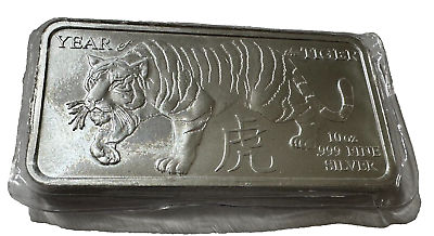 #ad 10 TROY OUNCES YEAR OF THE TIGER 999 FINE SILVER BAR $369.44