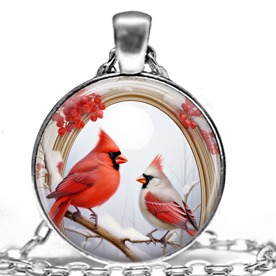 #ad Special RED CARDINALS WINTER Charm Pendant On 925 Sterling Silver 20quot; Necklace $18.88