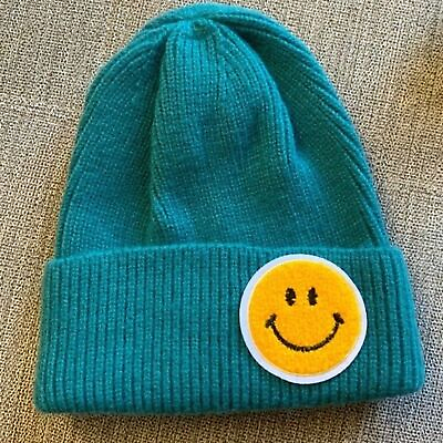 #ad Smiley Happy Skater Beanie New Teal Blue Yellow One Size $30.00