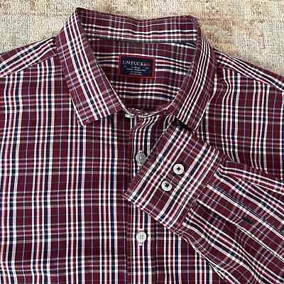 #ad Untuck IT Wrinkle Free Large Red Plaid Check Shirt Long Sleeve Button down $15.99