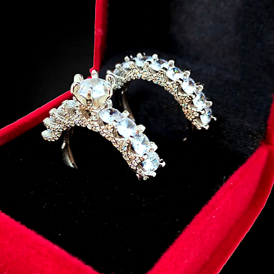 #ad 7.61 Gm Cubic Zirconia 925 Sterling Silver Bridal Fashionable Wedding Ring Set $54.39